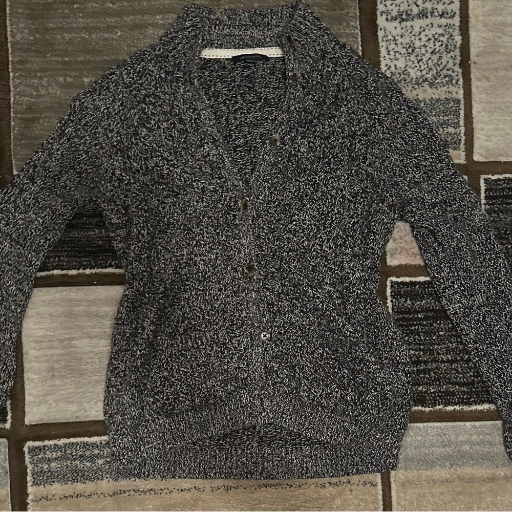 Lands' End Black and White Cardigan Sweater